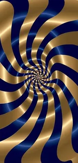 Blue and gold spiral pattern illusion wallpaper.