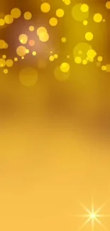 Golden bokeh mobile wallpaper with shimmering light effects.