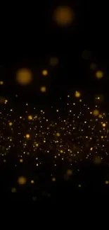 Golden bokeh lights on a black background for mobile wallpaper.