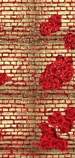 Gold bricks with red roses mobile wallpaper.