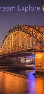 Dream Explore illuminated bridge at night.