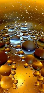 Golden abstract wallpaper with bubbles, vibrant colors.