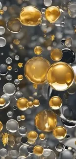 Golden bubbles floating on a dark background