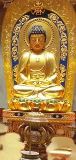 Golden Buddha statue with intricate details, ideal for meditation ambiance.