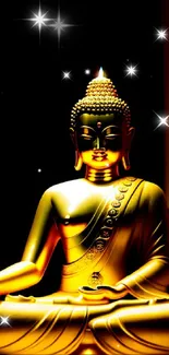 Golden Buddha statue mobile wallpaper with serene ambiance.