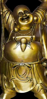 Golden Laughing Buddha statue mobile wallpaper.