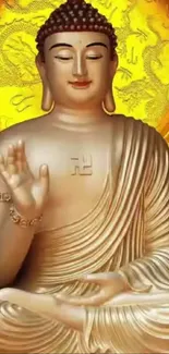 Golden Buddha statue wallpaper with serene and spiritual design.