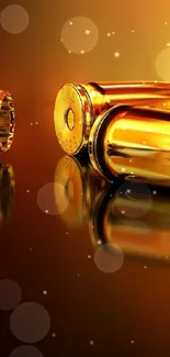 Golden bullets with reflection on dark background.