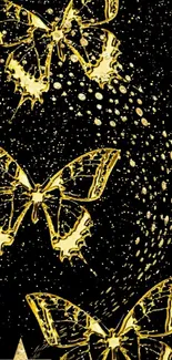 Golden butterflies with starry black backdrop, elegant and stylish phone wallpaper.