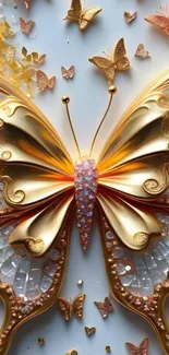 Elegant golden butterfly art wallpaper with intricate details.