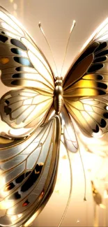 Luxurious gold butterfly design on a radiant phone wallpaper.