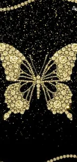 Golden butterfly design on black background mobile wallpaper.