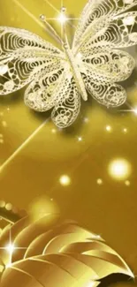 Golden butterfly art with metallic design on a shimmering background.