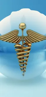 Golden caduceus on a blue background wallpaper.