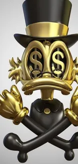 Golden cartoon character with top hat and dollar glasses on mobile wallpaper.