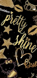 Golden themed wallpaper with stars and text