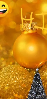 Golden Christmas ornament with festive decorations.