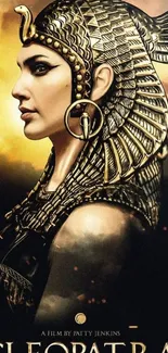 Cleopatra in a golden headdress on a dramatic background.