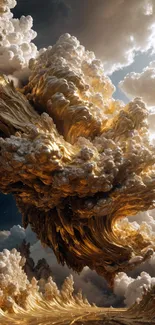 Fantasy artwork of golden clouds swirling in a mystical landscape.