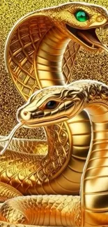Golden cobras intricately designed in vibrant artwork.