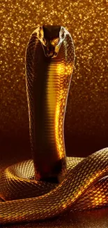 Golden cobra with shimmering texture in luxurious wallpaper design.