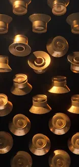 Golden coffee capsules arranged in artful pattern.