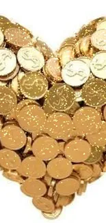 Heart-shaped gold coin pile, representing wealth and love.