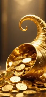 Golden cornucopia overflowing with coins.