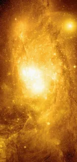 Golden cosmic galaxy wallpaper with stars and glowing celestial highlights.