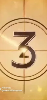 Golden film countdown with number three on screen.