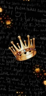 Golden crown on elegant black background with text and light effects.