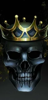 Skull with gold crown on dark background mobile wallpaper.