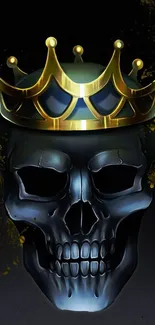 Black skull with a golden crown wallpaper for mobile.