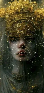 Ethereal figure with golden crown veiled in mystery.