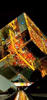 Intricate golden cube illusion artwork on black background.