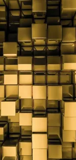 Golden cubes create a modern geometric wallpaper design.