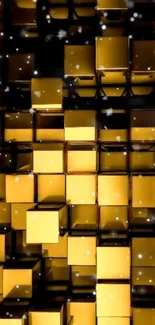 Abstract wallpaper with golden cubes and geometric design.