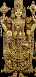 Golden deity statue with intricate details, ideal for mobile wallpaper.