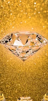 Golden diamond with sparkling gold background.