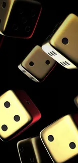 Golden dice on a dark background mobile wallpaper.