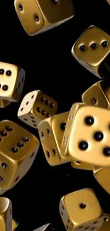 Wallpaper featuring golden dice on a black background.