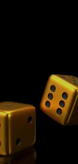 Golden dice on a black background wallpaper.