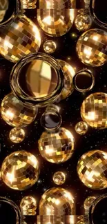 Shimmering golden disco balls on a vibrant background.