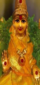 Vibrant goddess figure with golden hues and intricate details.