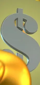 Mobile wallpaper of a silver dollar sign with a golden background.