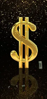 Golden dollar symbol on black background wallpaper.