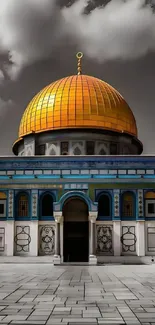 Golden Dome of the Rock Mosque under a dramatic sky.