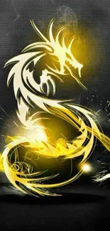 Mobile wallpaper of a glowing golden dragon on a dark background.