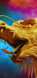 Golden dragon with vibrant background artwork.