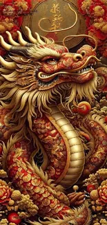 Golden dragon art wallpaper with intricate patterns